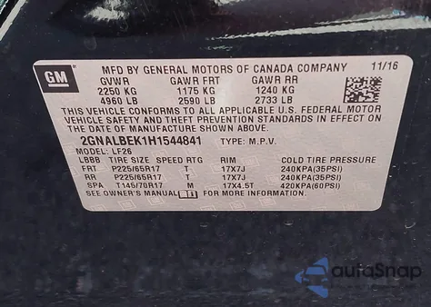 2017 Chevrolet Equinox Ls z USA, uszkodzony, nr VIN 2GNALBEK1H1544841